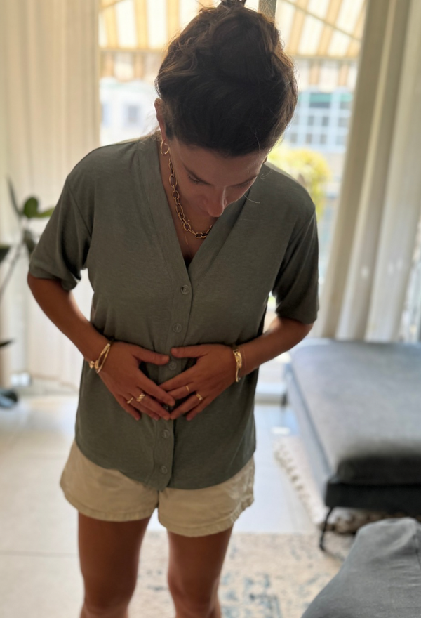 Alma pistachio green button down shirt