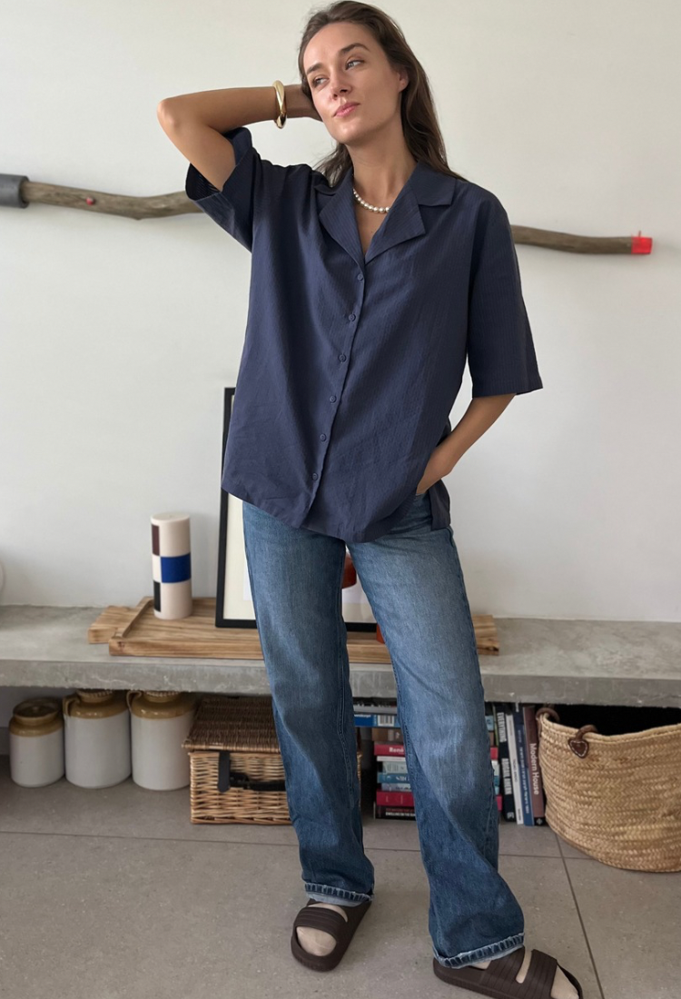 Aya blue stripes button down shirt