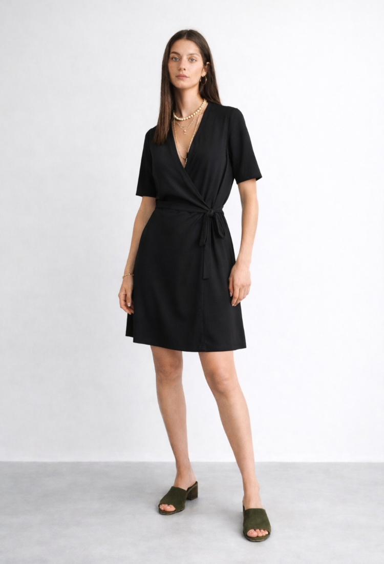 Noor black wrap dress