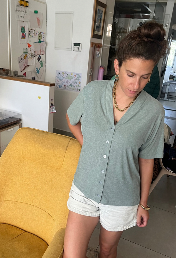 Alma pistachio green button down shirt