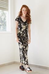 Didi black floral Short Sleeves V maxi dress