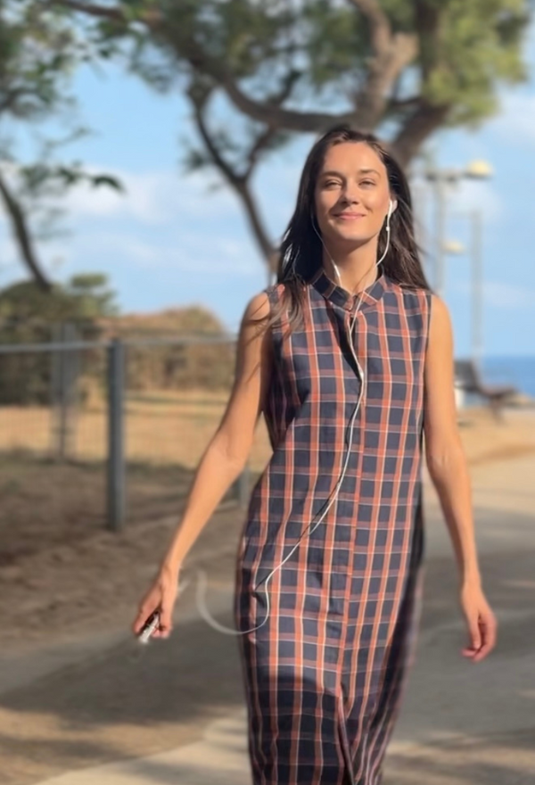 Mia black with brown botanic  print dress