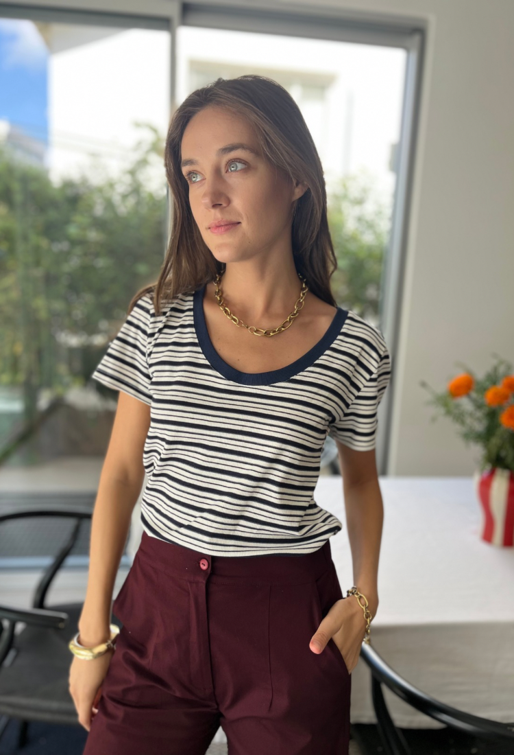 Ayelet white and blue stripes rib shirt