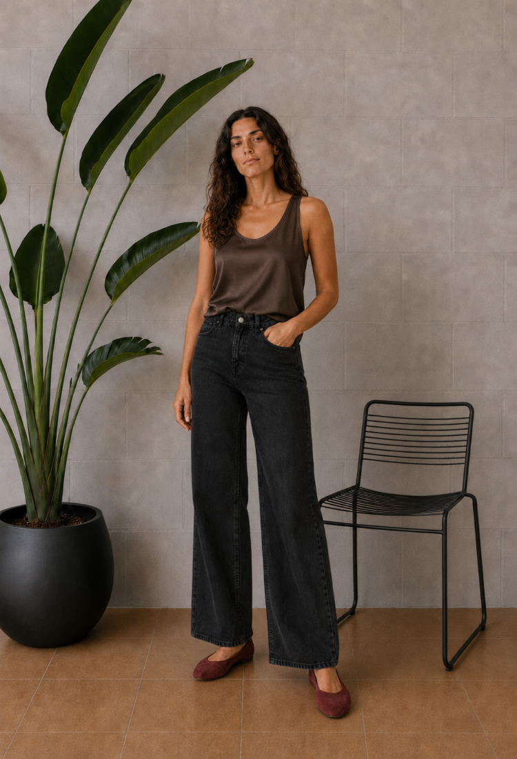 Lily chocolate brown sleeveless shirt