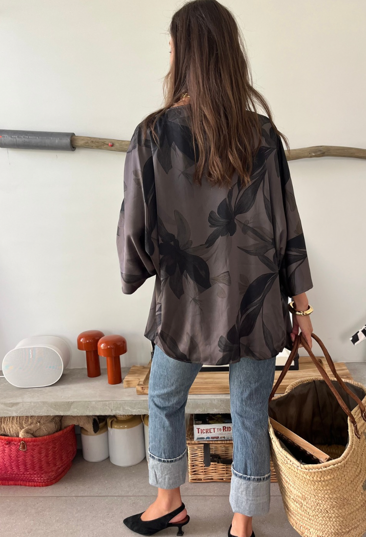 Adi kimono- our new gray floral print kimono