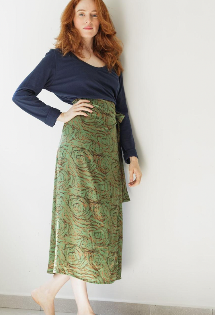 Lee green and brown  print Wrap Skirt