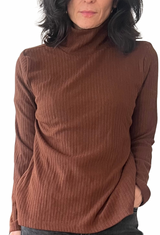 Lily chocolate brown  rib Turtleneck Shirt