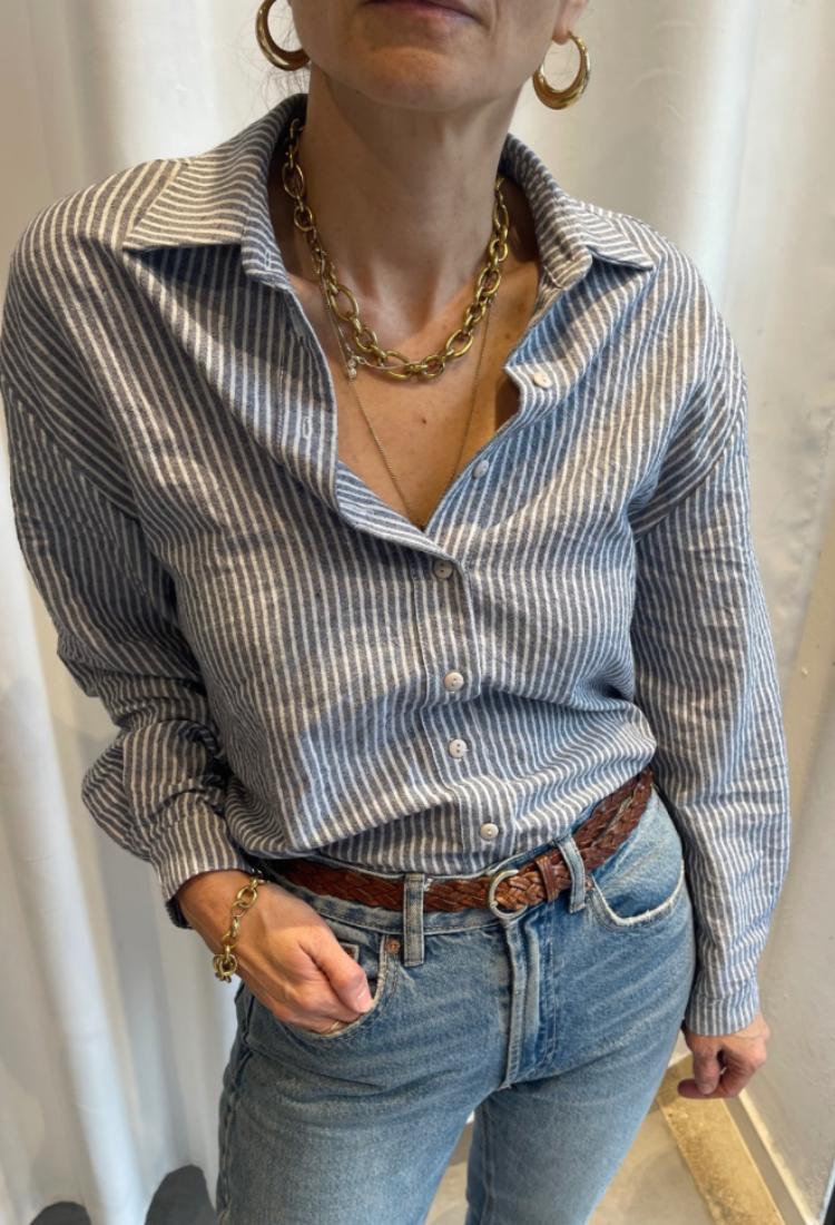 Nili gray stripes button down shirt