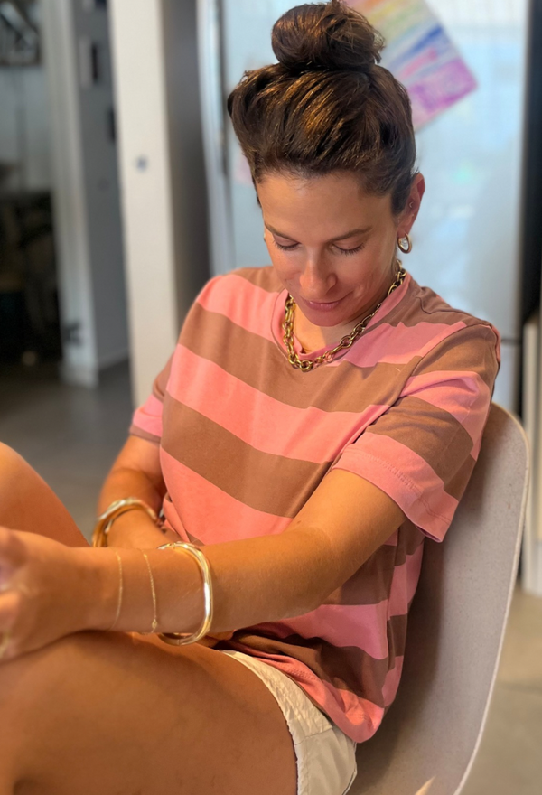 Lital brown  and pink crop shirt