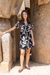 Noor black and white floral  print wrap dress