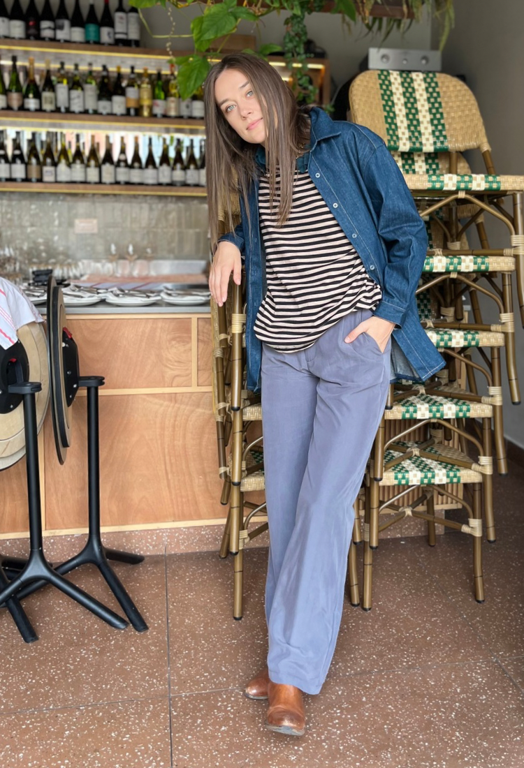 Ori dark blue denim button down shirt/jacket