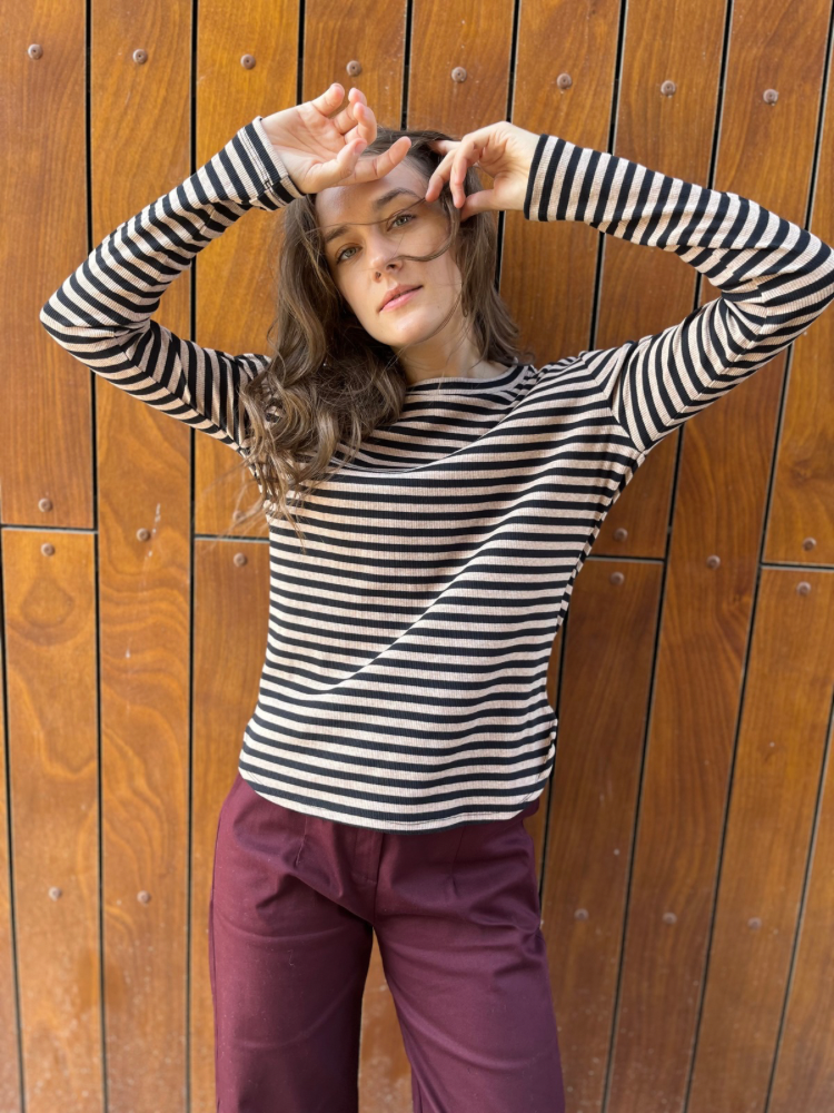 חולצת לו פסים חום בהיר שחור