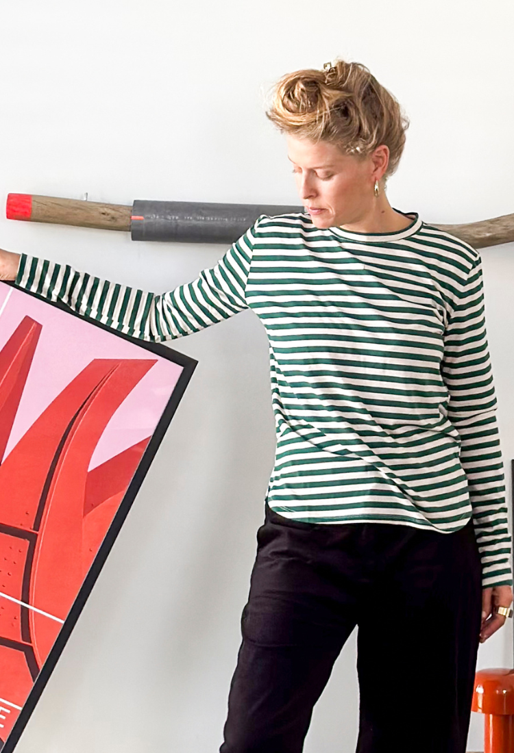 Cream and green stripes cotton  lou shirt