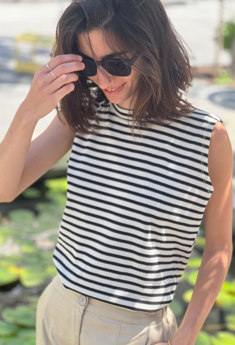 Lori white and black stripes  sleeveless shirt