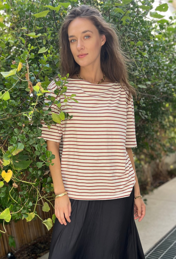 La Marinière cream and red stripes shirt