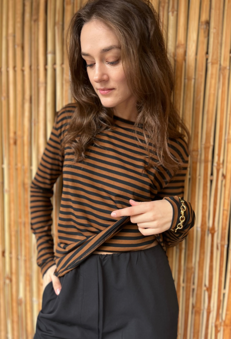 חולצת לו פסים חום שחור