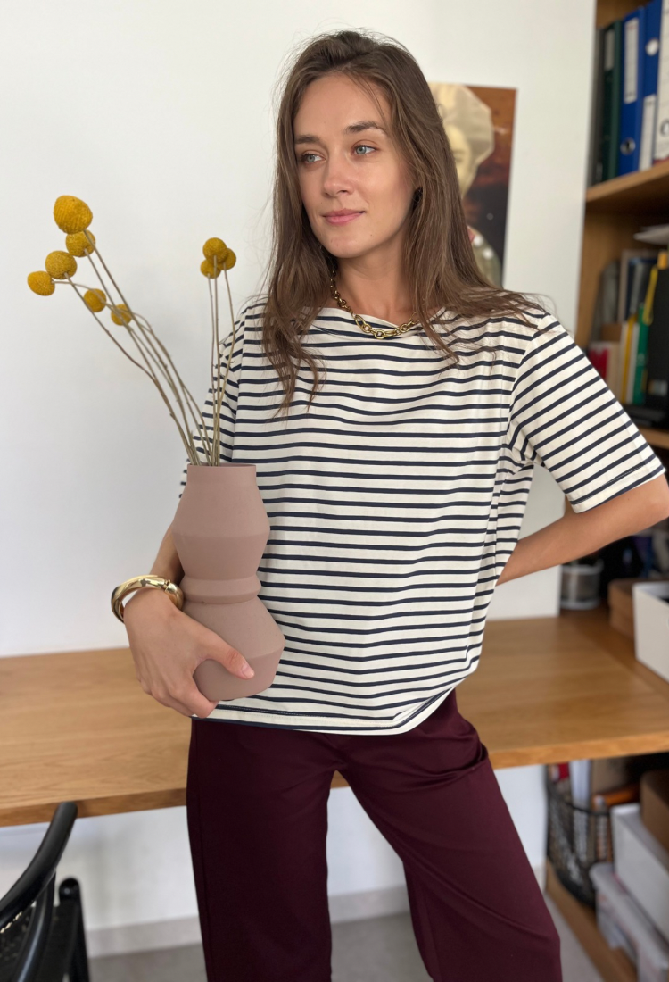 La Marinière cream and blue stripes shirt