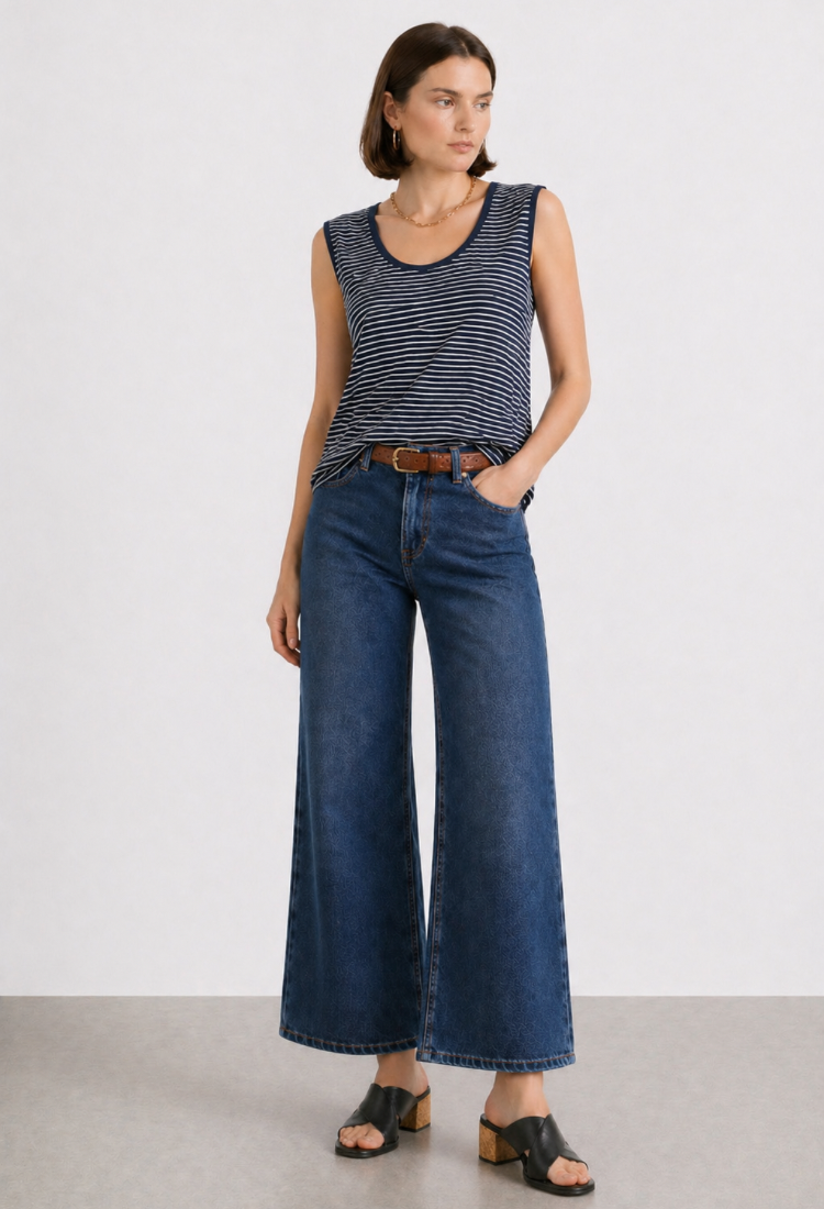 Ayelet blue and white stripes sleeveless shirt