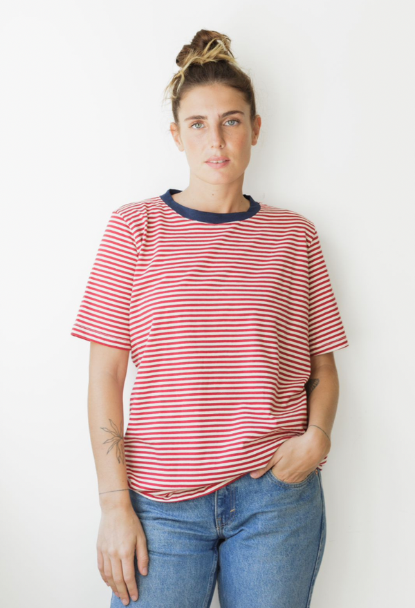 Lori Short Sleeves red and  white Stripes