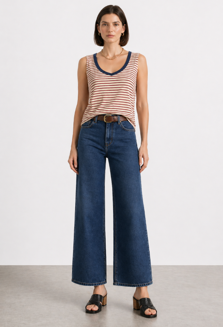 Ayelet off white and red  stripes sleeveless shirt