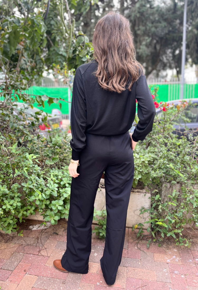 רוז חולצת סווטשרט שחור ריב דק