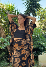 Tom kimono black with brown flowers print