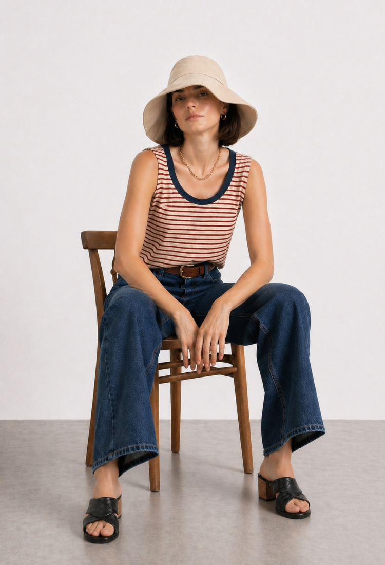 Ayelet off white and red  stripes sleeveless shirt