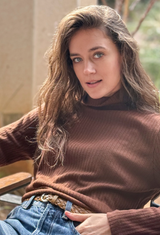 Lily chocolate brown  rib Turtleneck Shirt