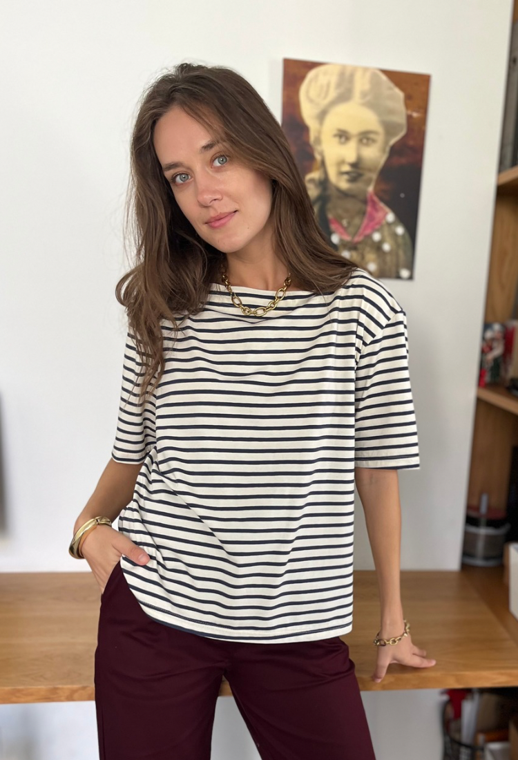 La Marinière cream and blue stripes shirt