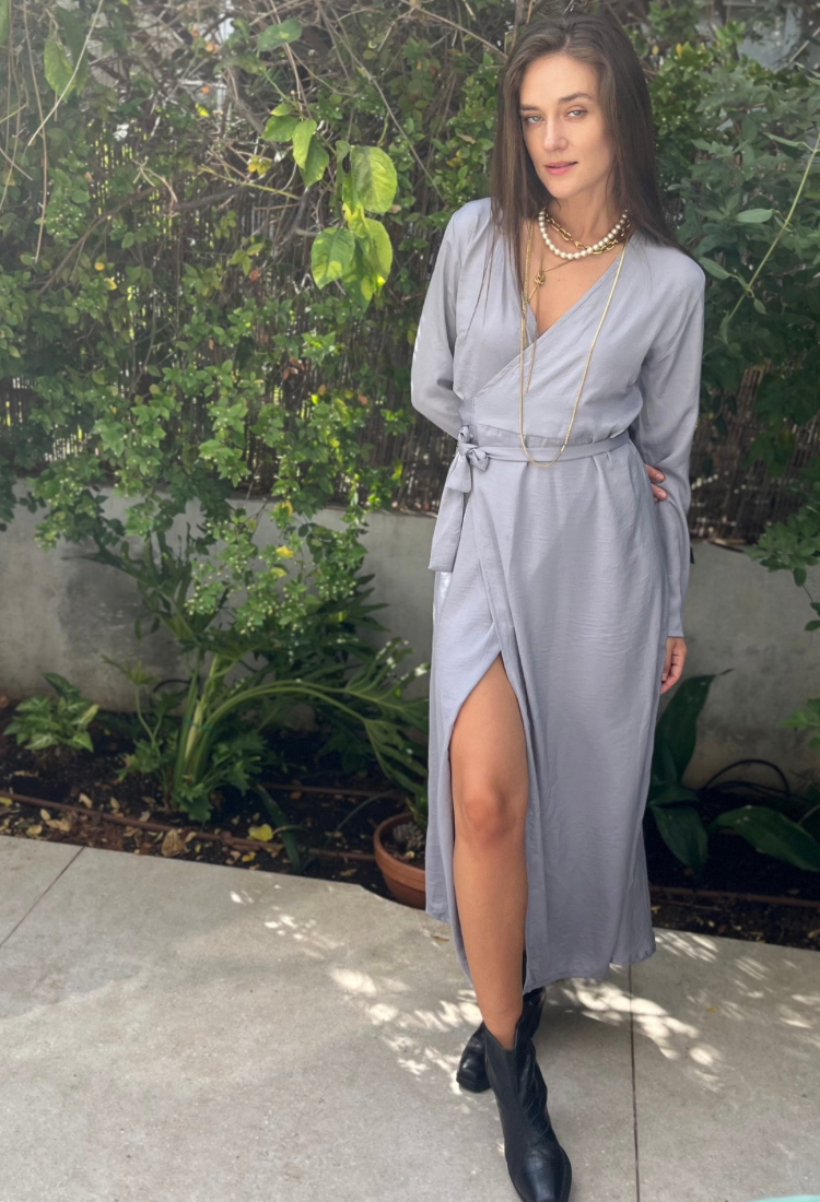 Ann gray maxi wrap dress