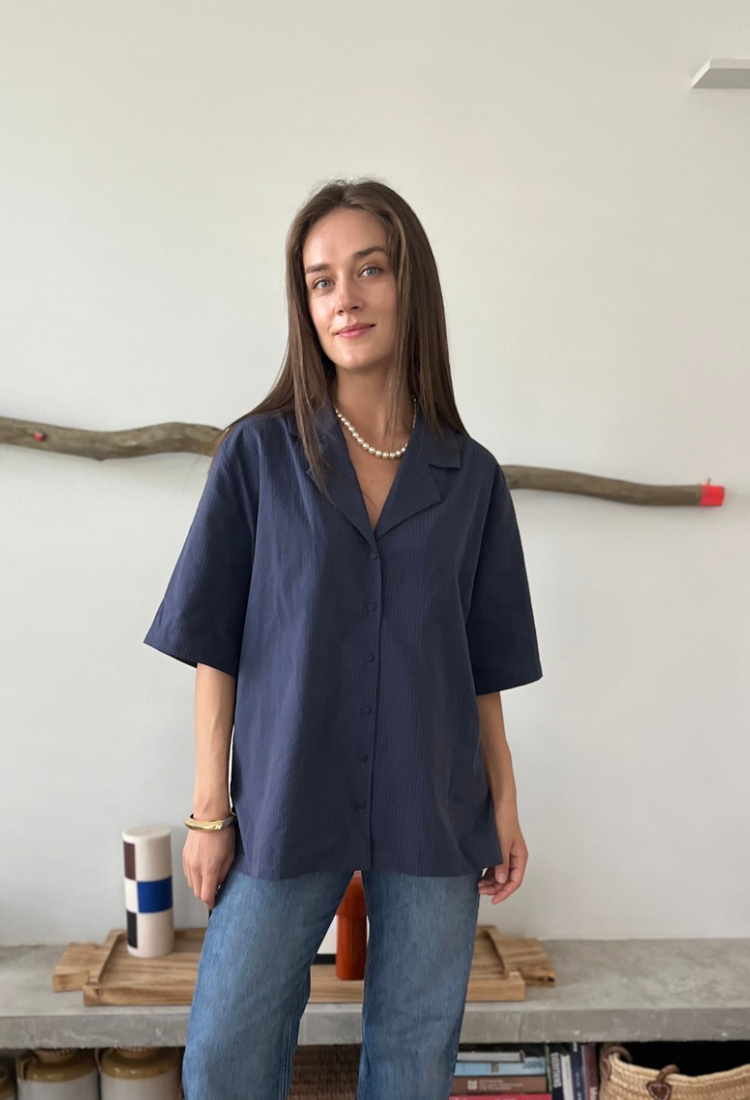 Aya blue stripes button down shirt