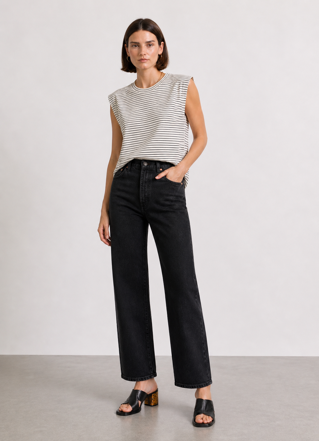 Gili off white and black stripes sleevless shirt