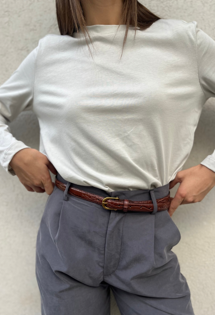 חגורת מילה- חגורת עור דקה מנומר חום