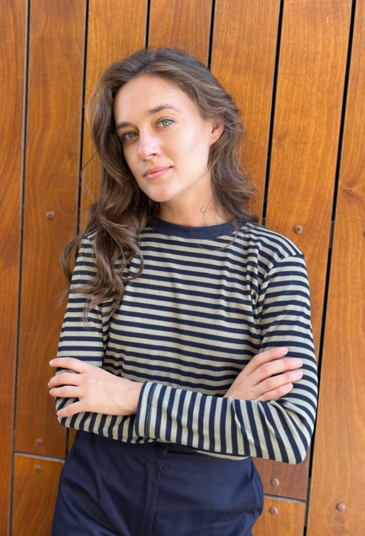 Lori green and black stripes shirt