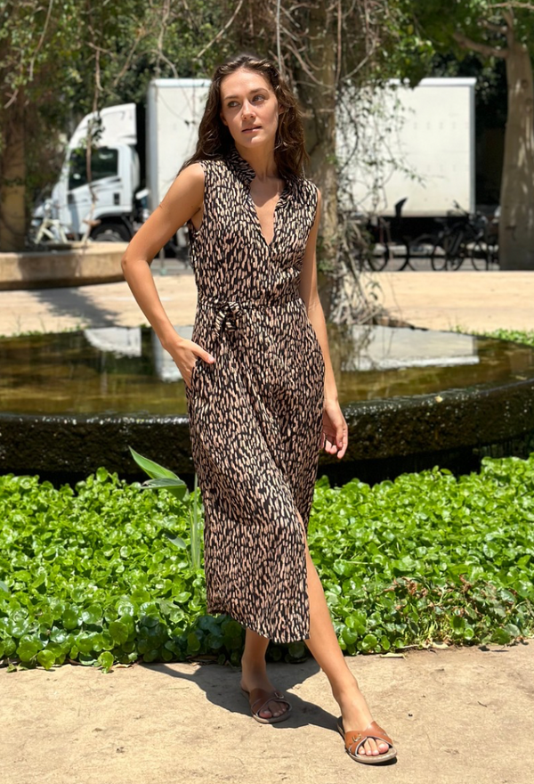 Mia black with brown leopard print dress