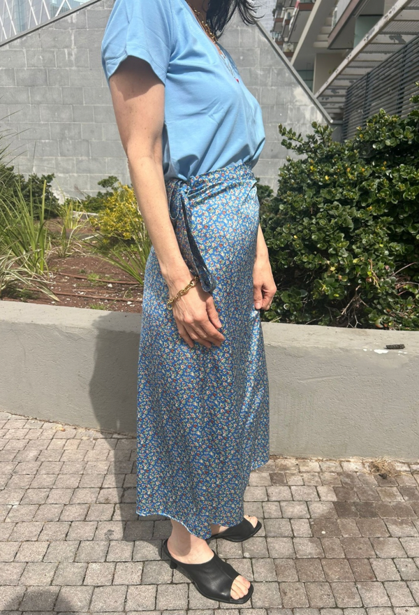 Lee light blue with  floral print  wrap skirt