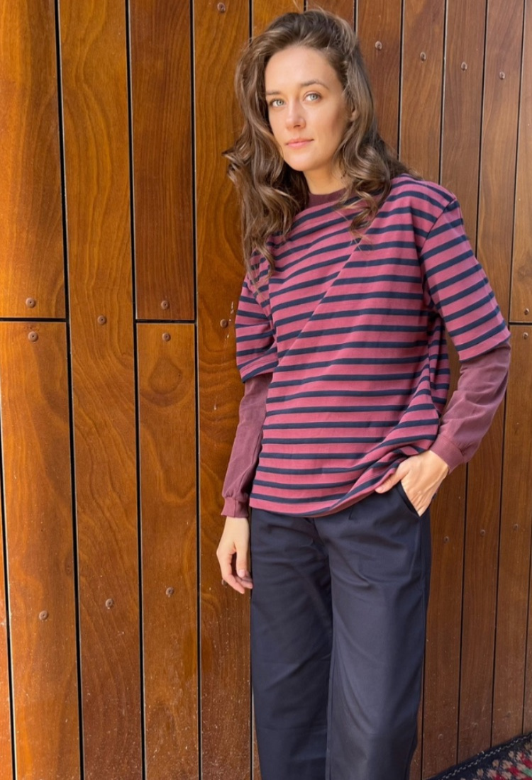 La Marinière Bordeaux and blue stripes shirt