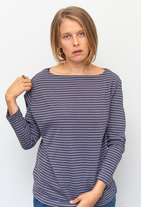 Asia dark gray and blue stripes top