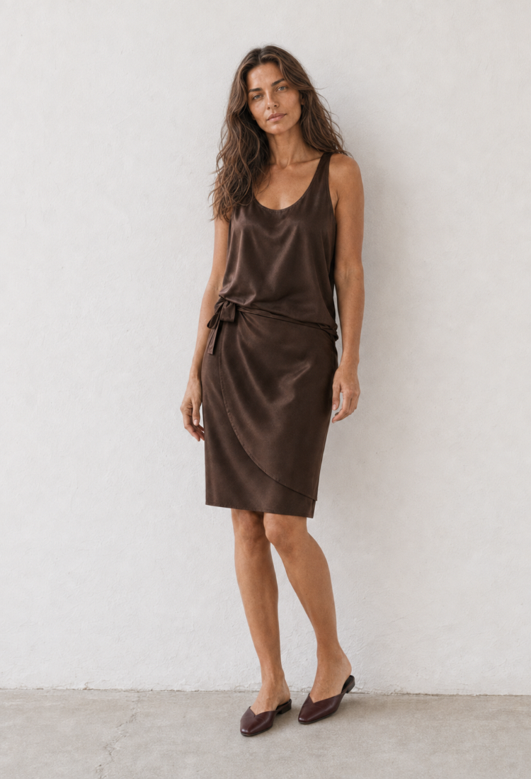 Lee chocolate brown wrap mini skirt