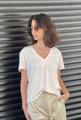 Elli cream rib short sleeves  V shirt