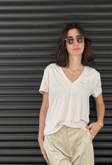 Elli cream rib short sleeves  V shirt