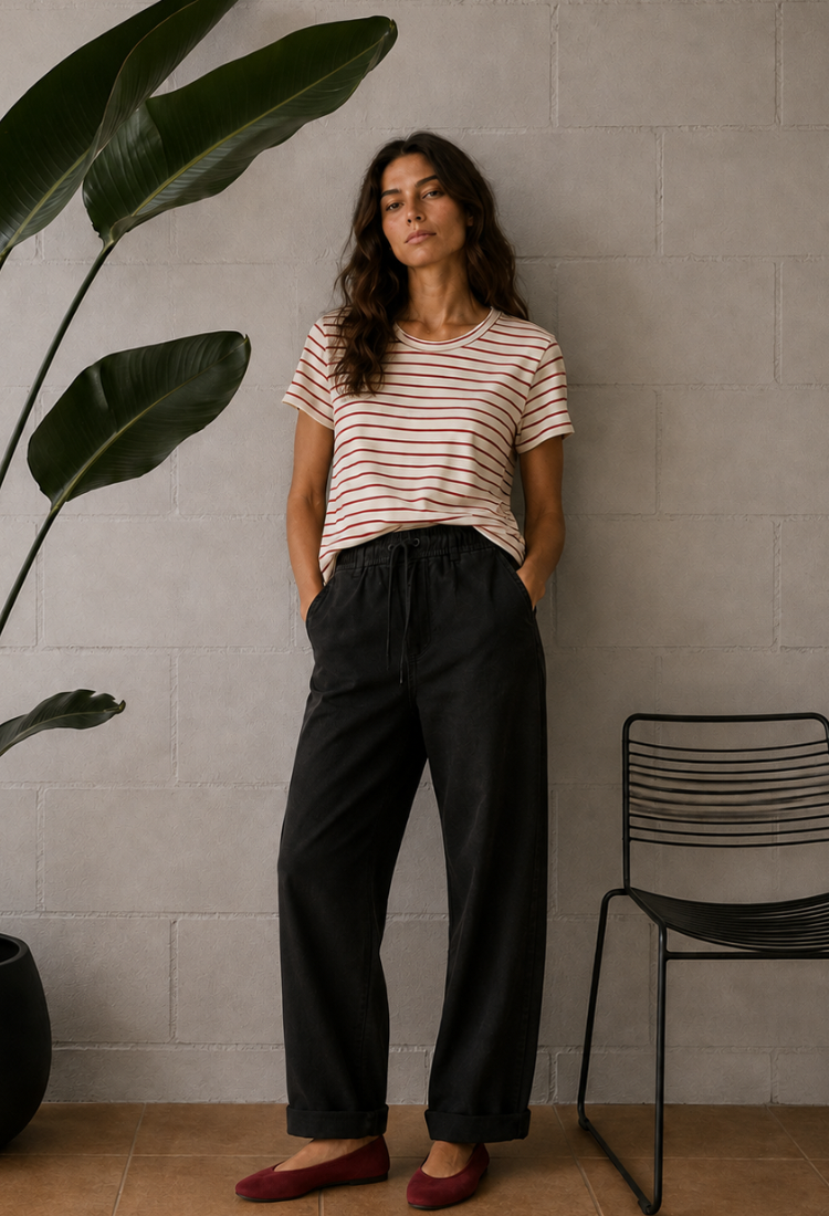 Lital cream and red stripes crop shirt
