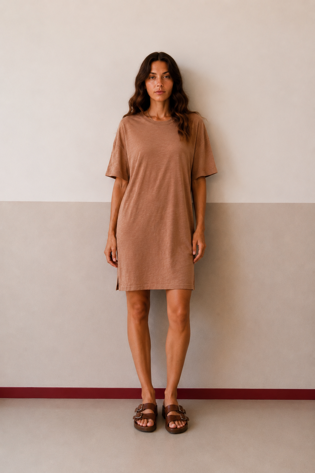 Adi camel T-shirt dress