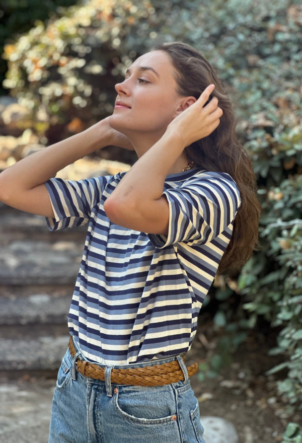 Billy white and blue stripes shirt