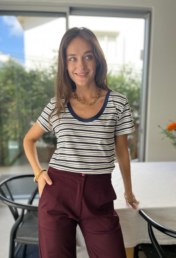 Ayelet white and blue stripes rib shirt