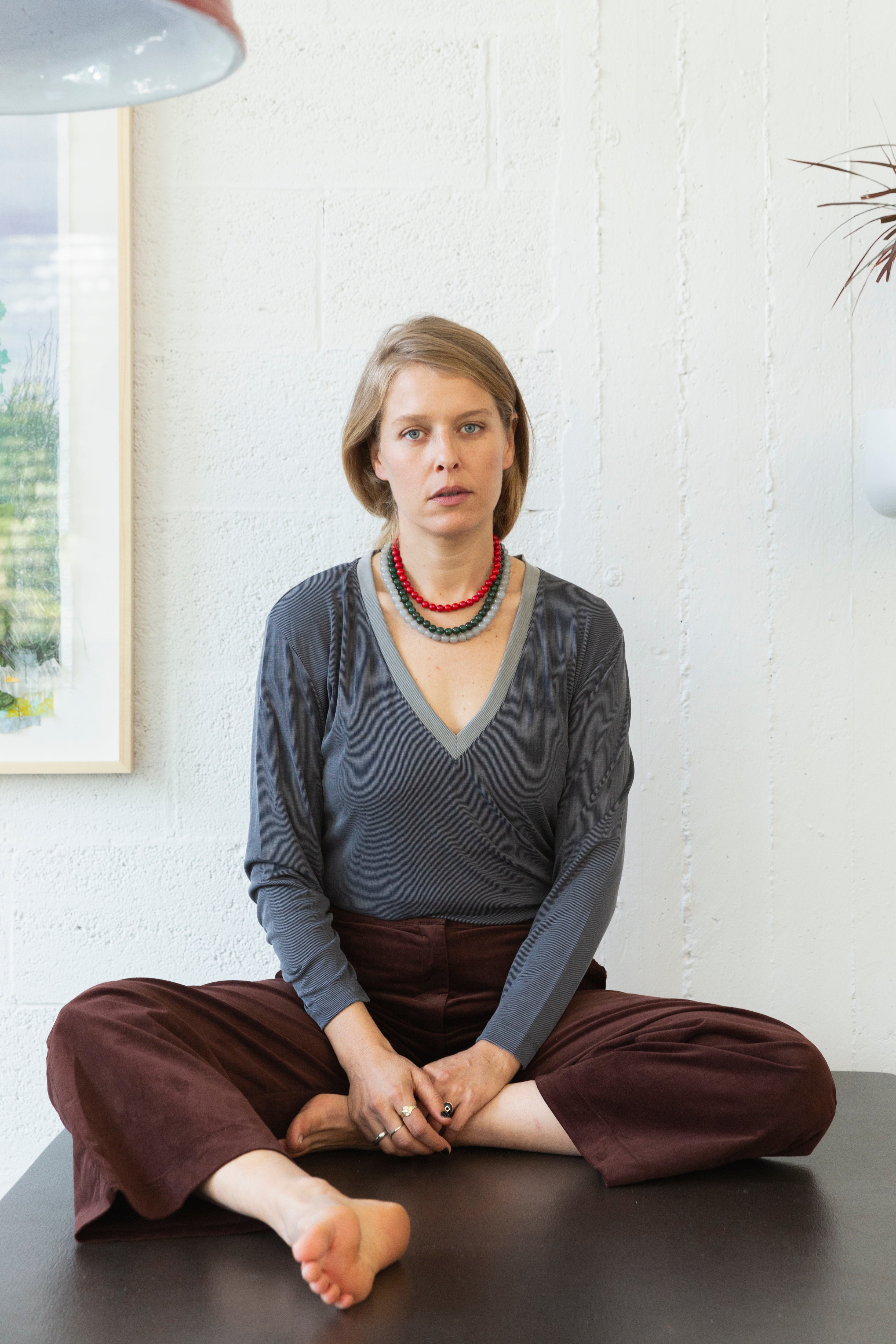 Elli gray Long Sleeves V Shirt