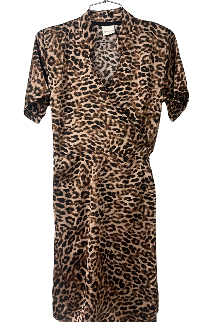 Noor brown and black leopard print wrap dress