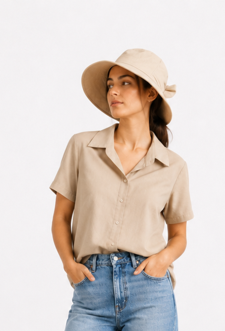 Wide hat off beige