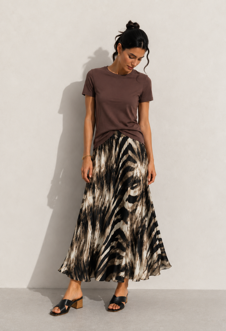 Sue leopard smoky black and stone print skirt