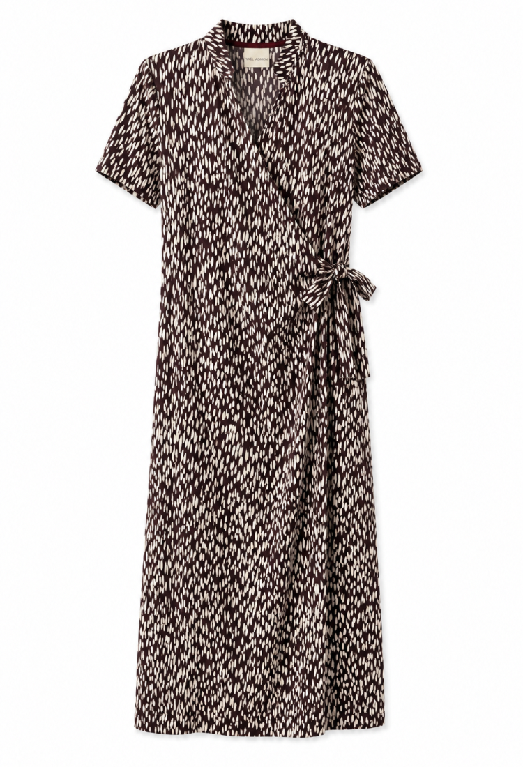 Rose Bordeaux off white print wrap dress